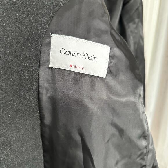 Calvin Klein Mens Prosper Wool Pea Coat Slim Fit 40L Charcoal Gray Overcoat NWOT - Picture 10 of 16